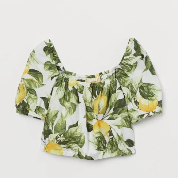 🎉SALE🎉 Cotton Puff sleeved Lemon Crop H&M TOP - NWT short shirt blouse - Picture 6 of 7
